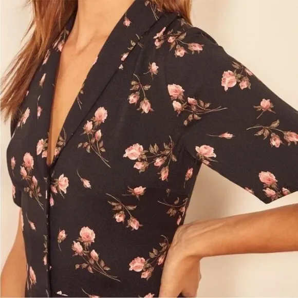 S O L D : Reformation Size 8 Rocki Collared Midi Dress Romy Rose Floral Print - Picture 3 of 14